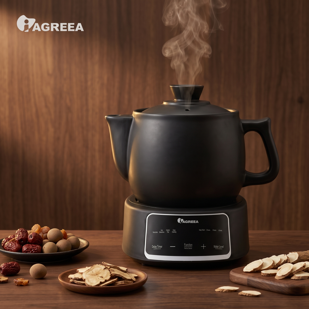 IAGREEA 3.5L Split Electric Herbal Decoction Pot, 600W Food-Grade Glazed Ceramic Herbal Medicine Cooker with 24H Delay Timer, Auto Keep Warm & 2nd Decoction Function, Segmented Boil & Simmer Heating, 4 Preset Modes for Herbal Tea