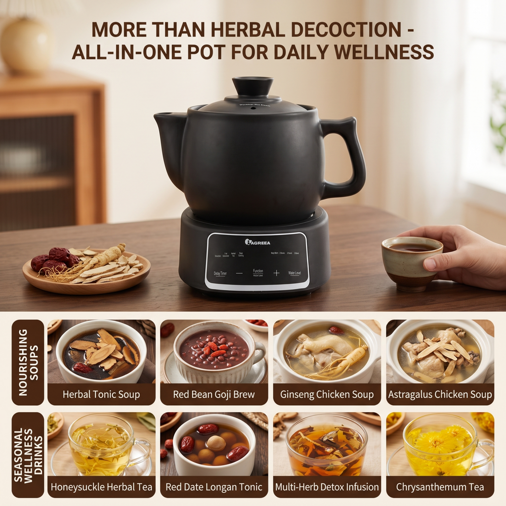 IAGREEA 3.5L Split Electric Herbal Decoction Pot, 600W Food-Grade Glazed Ceramic Herbal Medicine Cooker with 24H Delay Timer, Auto Keep Warm & 2nd Decoction Function, Segmented Boil & Simmer Heating, 4 Preset Modes for Herbal Tea
