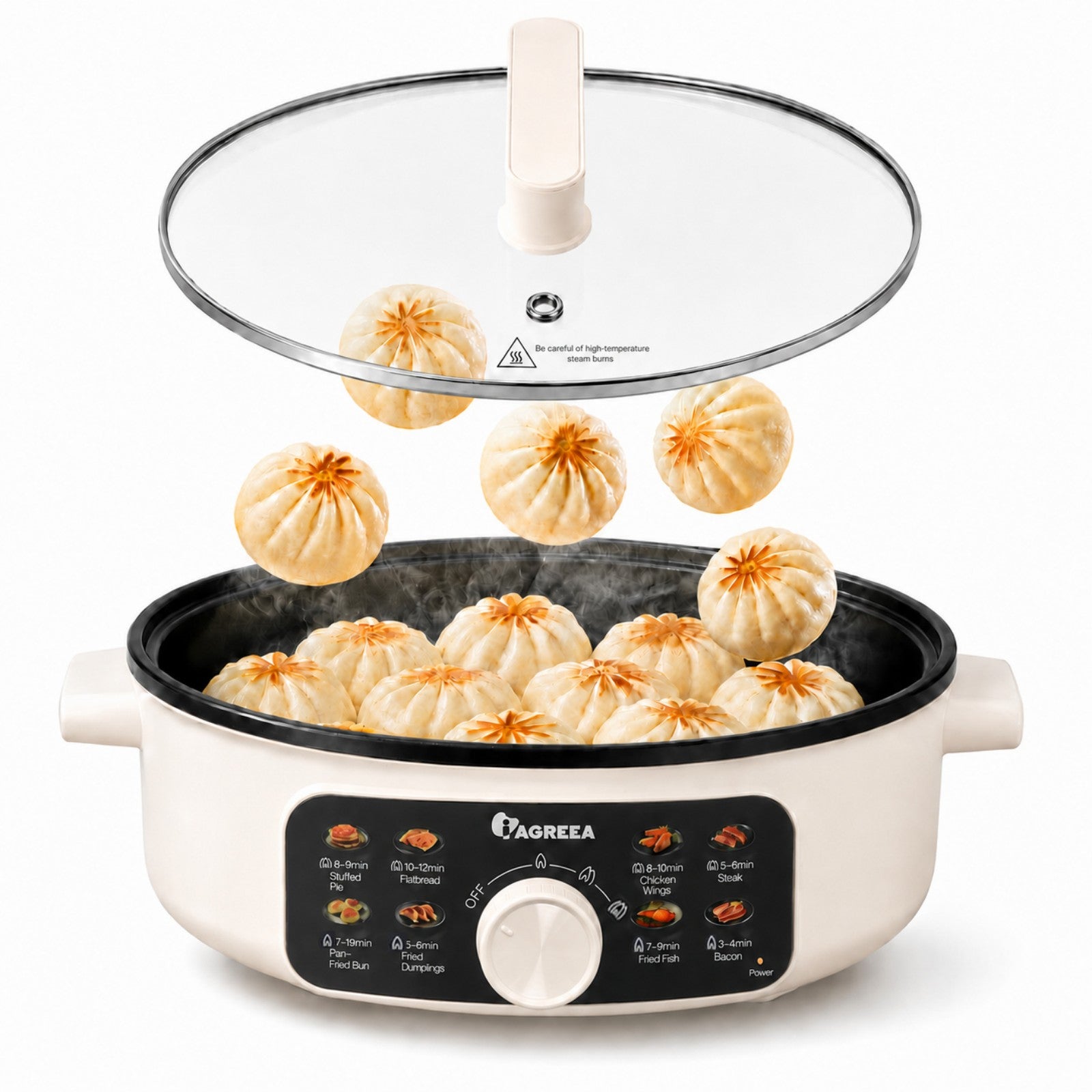 IAGREEA Multifunctional Electric Hot Pot 3.5L Large Capacity 1500W Fast Heating Non-Stick Electric Skillet with 3 Adjustable Heat Levels, 8 Cooking Presets, 60mm Deep Pan for Pan-Fry, Steam, Hot Pot, Steak, Dumplings
