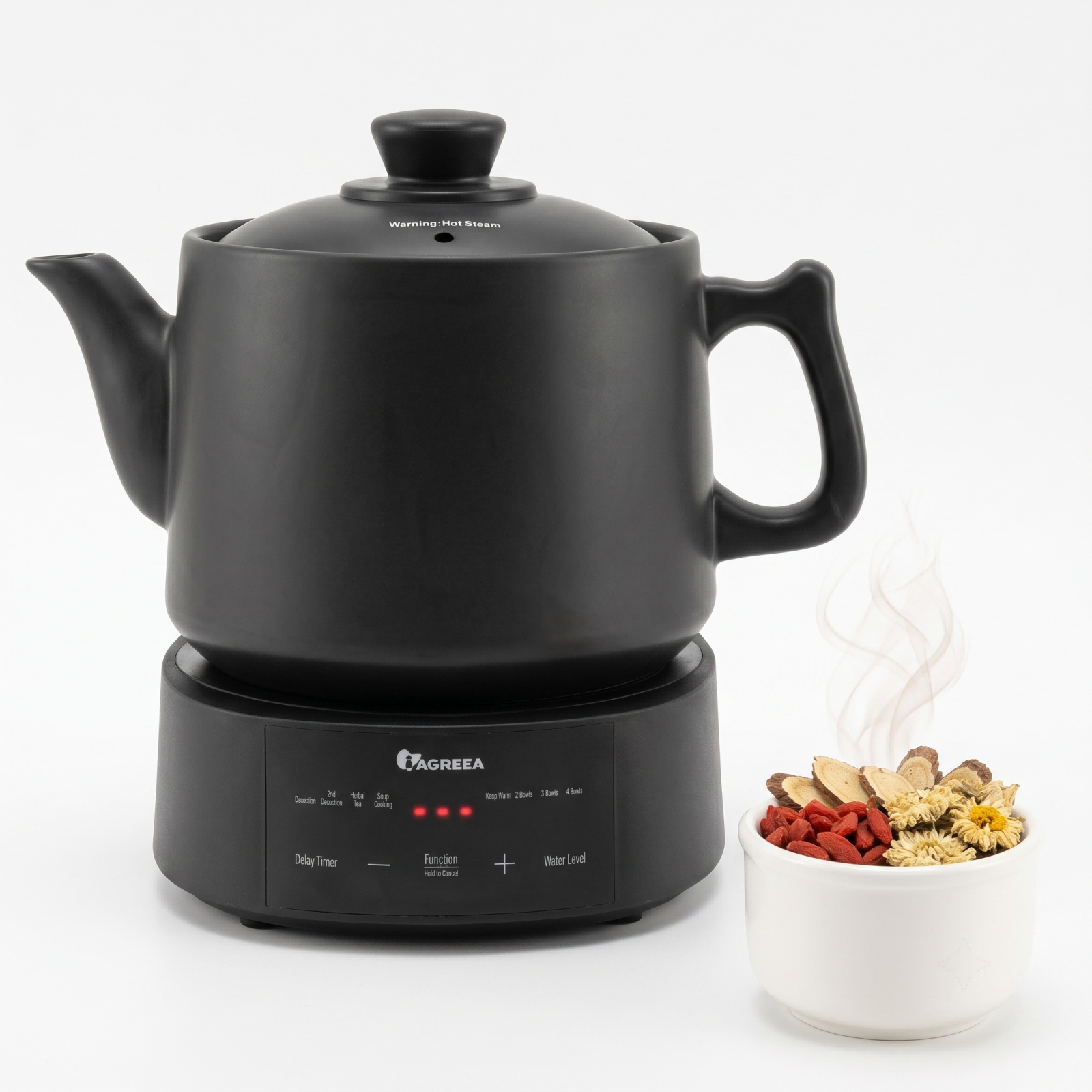 IAGREEA 4.5L Split Electric Herbal Decoction Pot, 600W Programmable Herbal Tea Maker with 24H Delay Timer & Auto Keep Warm, Food-Grade Glazed Ceramic Herbal Brewer Kettle, 4 Preset Modes & Adjustable Water Level