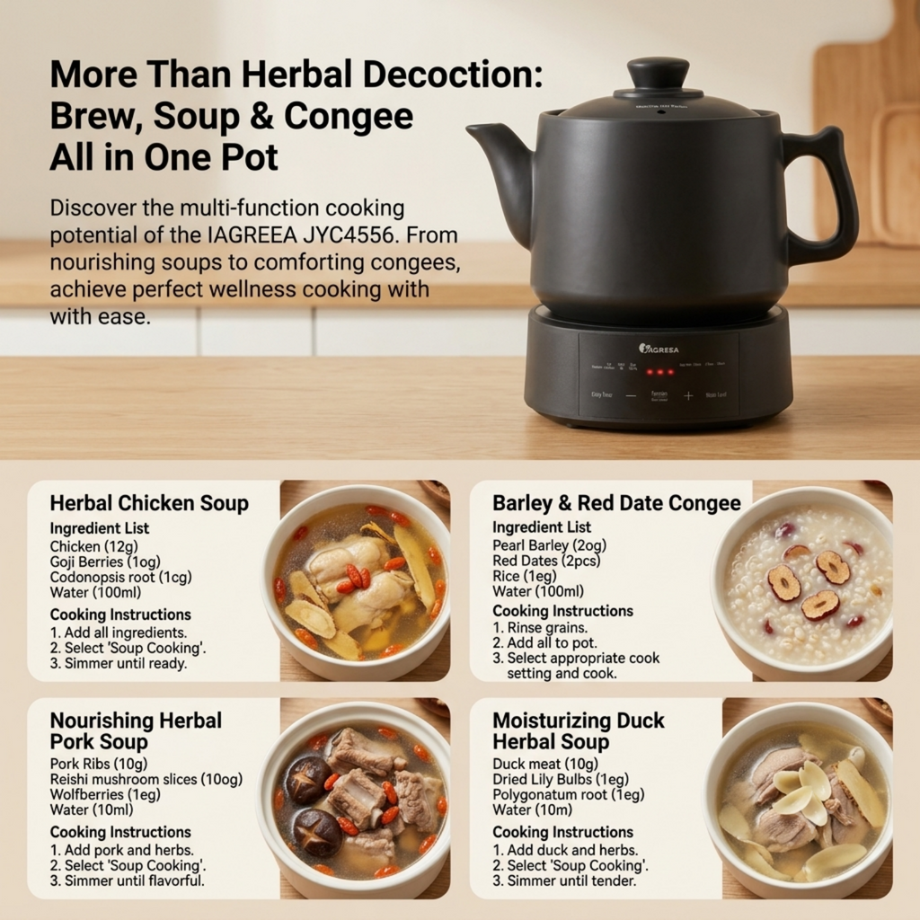 IAGREEA 4.5L Split Electric Herbal Decoction Pot, 600W Programmable Herbal Tea Maker with 24H Delay Timer & Auto Keep Warm, Food-Grade Glazed Ceramic Herbal Brewer Kettle, 4 Preset Modes & Adjustable Water Level