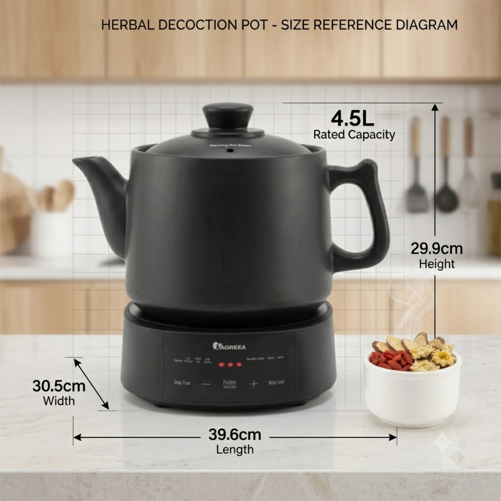 IAGREEA 4.5L Split Electric Herbal Decoction Pot, 600W Programmable Herbal Tea Maker with 24H Delay Timer & Auto Keep Warm, Food-Grade Glazed Ceramic Herbal Brewer Kettle, 4 Preset Modes & Adjustable Water Level
