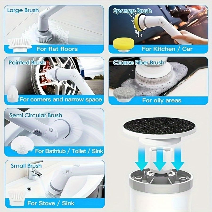IAGREEA 6-Head Electric Spin Scrubber, Shower Brush, Extension Handle | cordless power scrubber, adjustable reach, two speed control, IPX7 waterproof, bathroom floor, tile grout, tub edges, shower