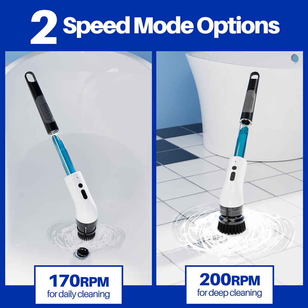 IAGREEA Electric Spin Scrubber with Built‑in Detergent Container, Cordless Rechargeable Cleaning Brush 2 Speed 170‑200RPM, 8 Replaceable Brush Heads, 1500mAh Battery for Bathroom Bathtub Tile Floor Kitchen Stove Car Cleaning