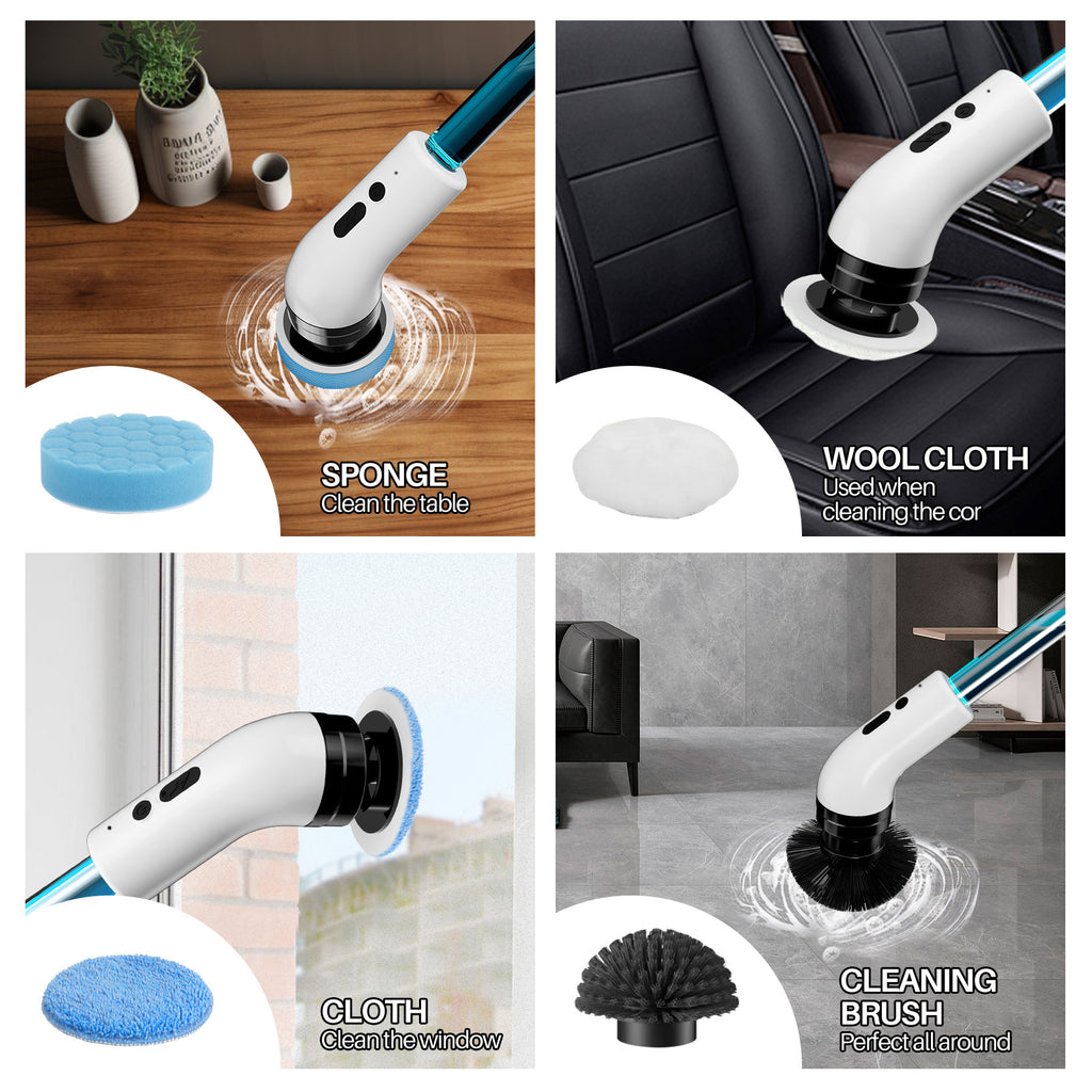 IAGREEA Electric Spin Scrubber with Built‑in Detergent Container, Cordless Rechargeable Cleaning Brush 2 Speed 170‑200RPM, 8 Replaceable Brush Heads, 1500mAh Battery for Bathroom Bathtub Tile Floor Kitchen Stove Car Cleaning