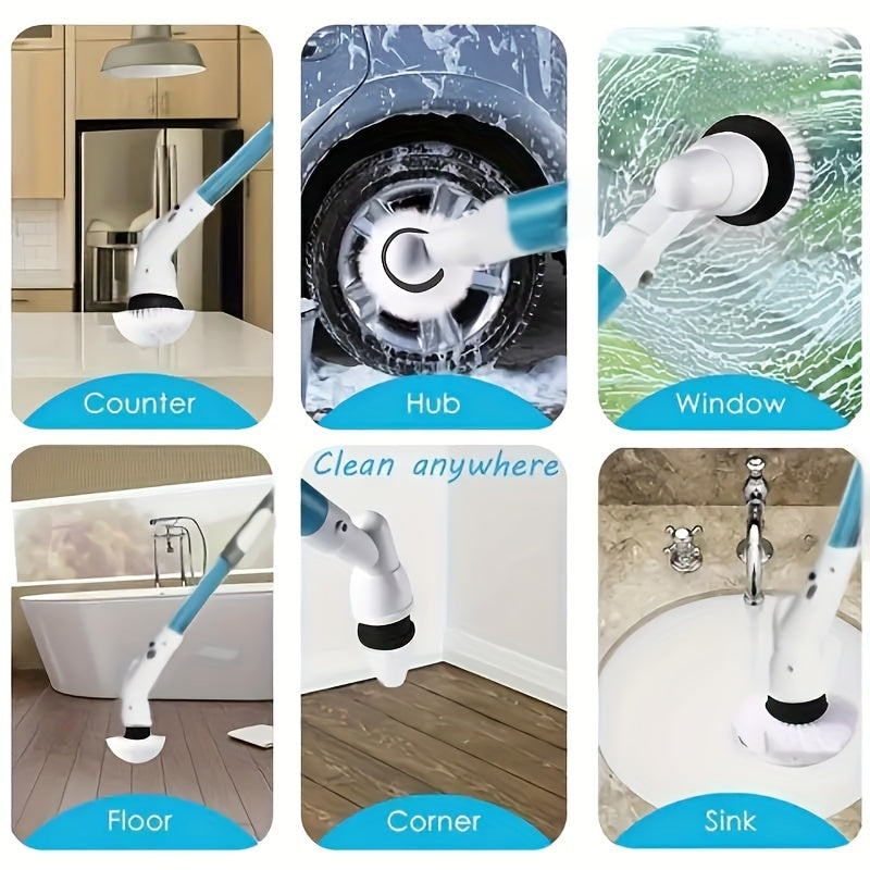 IAGREEA Cordless Electric Spin Scrubber with Built‑in Liquid Storage Bottle, 2‑Speed Rechargeable Power Cleaning Brush, 8 Replaceable Brush Heads for Bathroom Bathtub Tile Floor Kitchen Stove Car Household Cleaning