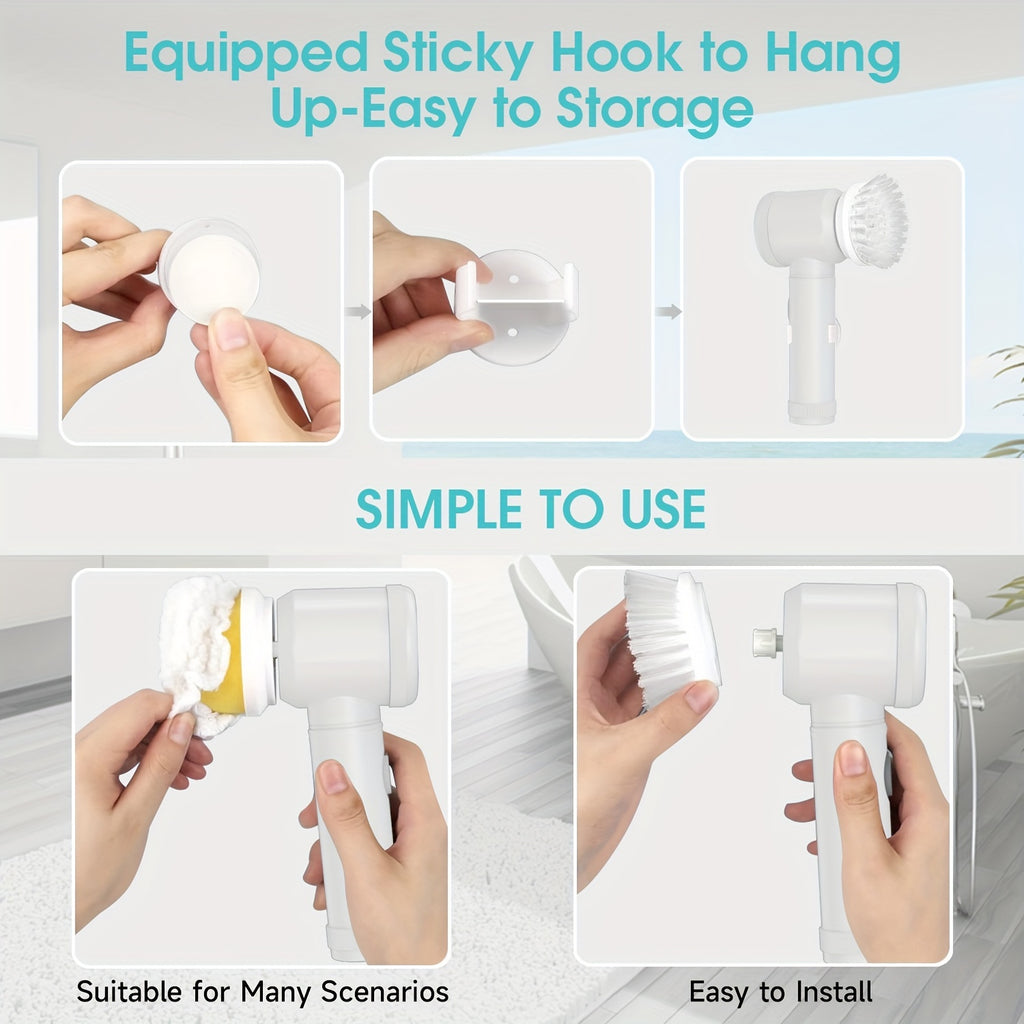 IAGREEA Handheld Electric Spin Scrubber, USB Rechargeable Cordless Power Cleaning Brush with 6 Replaceable Brush Heads & Adhesive Hook, Portable Lightweight Shower Scrubber for Bathroom, Bathtub, Sink, Stove, Tile, Car