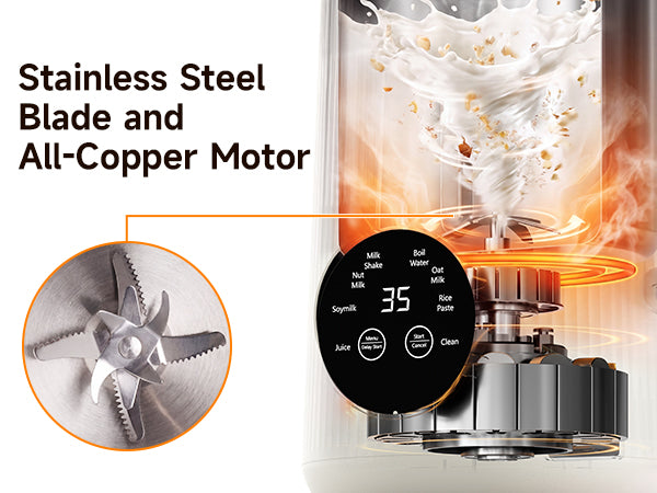 Nut Milk Maker Machine, 35oz Soy/Almond/Oat Milk/Juice Maker, White | 12H Delay, 2H Preservation, 8 Programs, BPA-Free, Self-Cleaning, Suitable for 4-5 People, 10 Stainless Steel Blade
