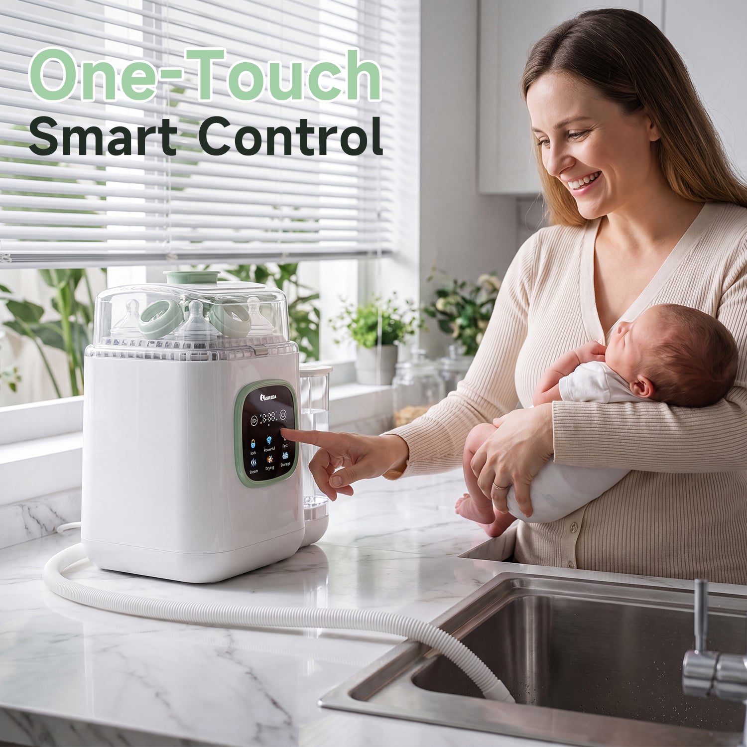 IAGREEA Baby Bottle Washer, 4-in-1 Cleaning Machine Fit 8 Bottles Pump Parts & Baby Essentials Cleaning/Storage/Dry, 30 Spray Holes, Visualized Water Tank, BPA Free, No Hand Washing Required