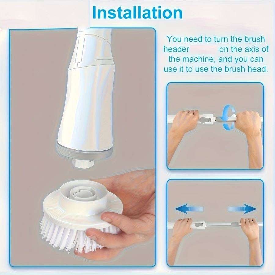 IAGREEA 6-Head Electric Spin Scrubber, Shower Brush, Extension Handle | cordless power scrubber, adjustable reach, two speed control, IPX7 waterproof, bathroom floor, tile grout, tub edges, shower