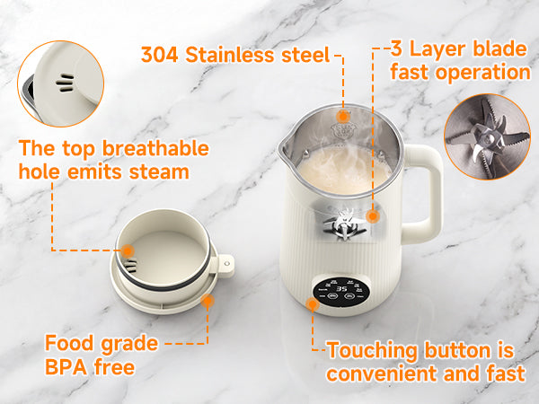 Nut Milk Maker Machine, 35oz Soy/Almond/Oat Milk/Juice Maker, White | 12H Delay, 2H Preservation, 8 Programs, BPA-Free, Self-Cleaning, Suitable for 4-5 People, 10 Stainless Steel Blade
