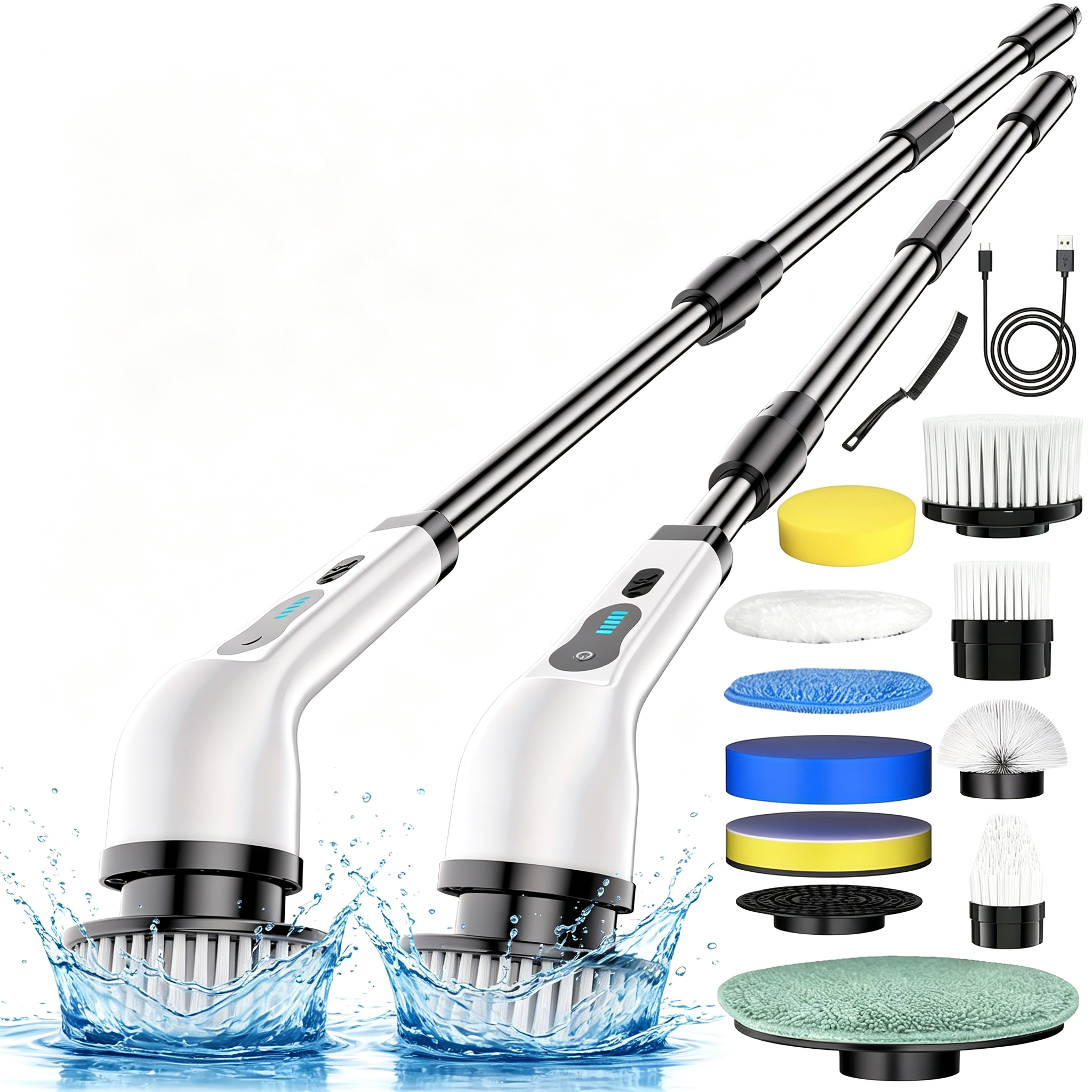 IAGREEA Electric Spin Scrubber, Bathroom Shower Cleaning Brush with Long Handle | 8 Brush Heads, 90Min Runtime, 54 Inch Long Handle, IPX7 Waterproof, 2 Speed Adjusting for Bathroom Cleaner