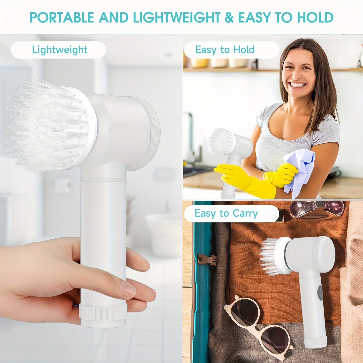 IAGREEA Handheld Electric Spin Scrubber, USB Rechargeable Cordless Power Cleaning Brush with 6 Replaceable Brush Heads & Adhesive Hook, Portable Lightweight Shower Scrubber for Bathroom, Bathtub, Sink, Stove, Tile, Car