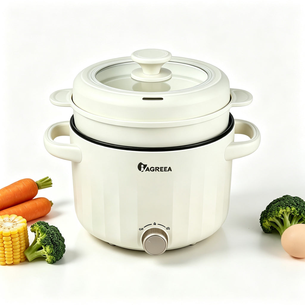 IAGREEA Slow Cooker, 2.6 L 1000 W Small Crock Pot with Steamer, 2 Heat Manual Control Slow Cooker, Non-Stick Electric Pot for Raman, Soup, Noodles, Steak, Oatmeal, Rapid, with Temperature control